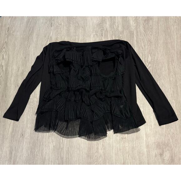 Comme des Garçons Designer Ruffle Top Layered Long Sleeve Wool Nylon Black - Picture 6 of 7